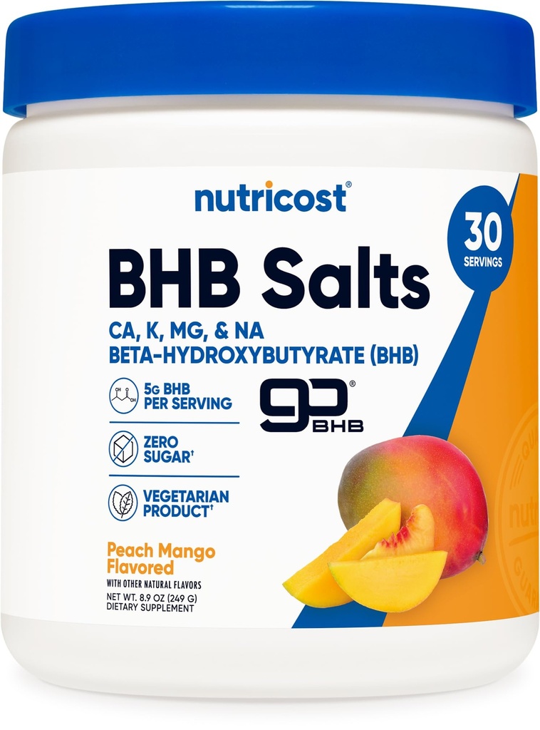 Nutricost BHB solne mešanice (30 strežnikov, Peach Mango aromated) (5G BHB na strežbo) - 0G skupni sladkorji, vegetarijanski izdelek