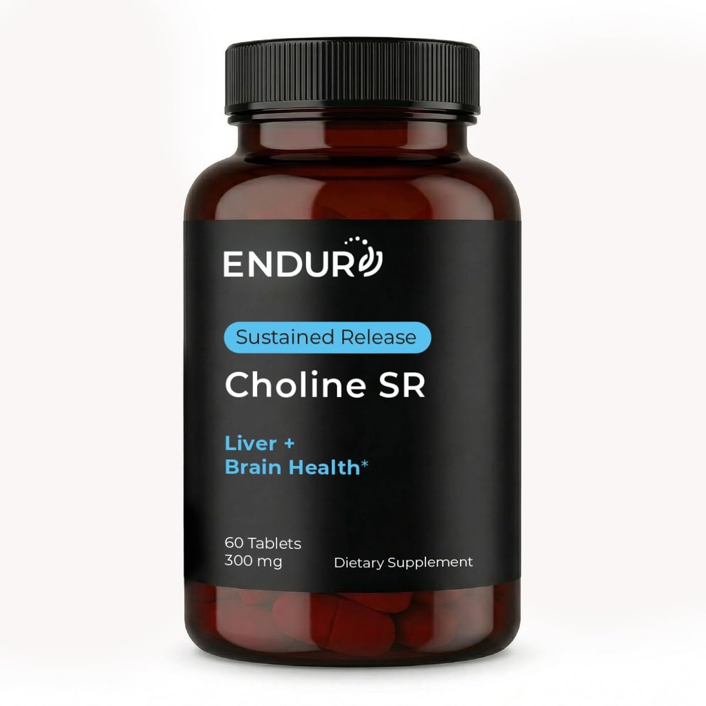 Endur Choline L(+) Bitartrate, Trajna release Brain & Jetra podporna dopolnila, Prednatal Safe, Vegan, Non-GMO, Gluten Free, 300mg (60 tablet)