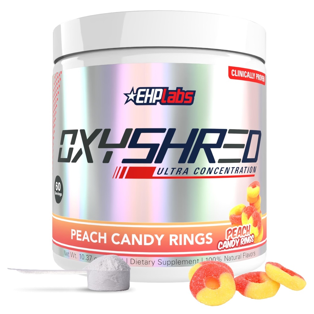 EHP Labs OxyShred Pre Workout Powder - Preworkout Powder z L Glutamin & Acetil L Karnitine, Energy Boost Drink - Persh Candy Rings, 60 Servings