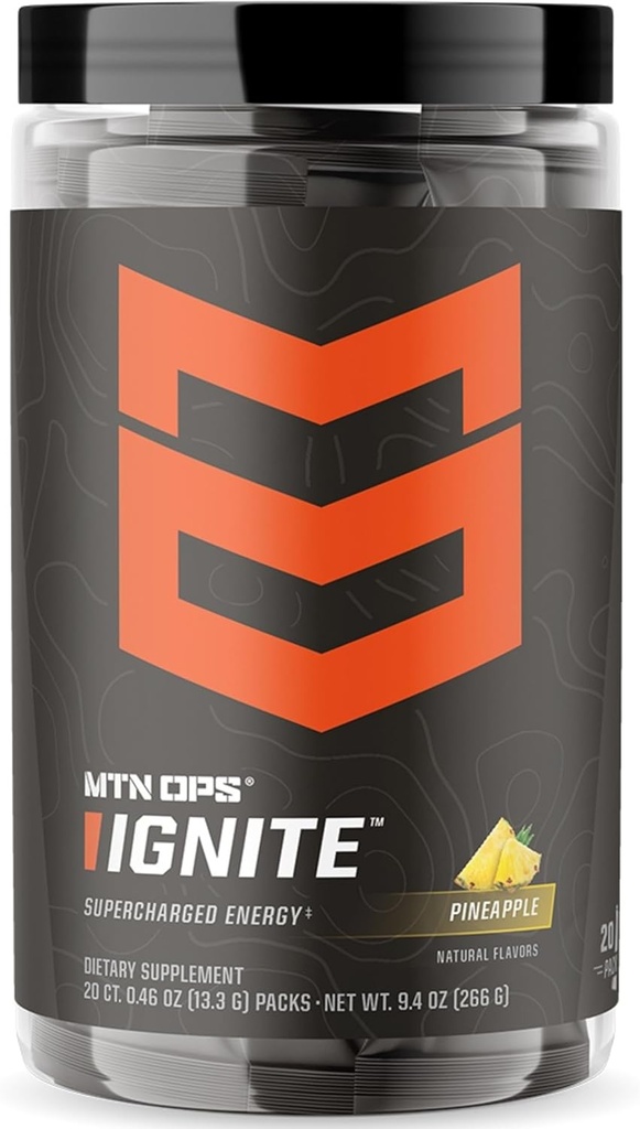 MTN OPS Vžigalne poti Pakiranja Energijski napitek v prahu, Brez glutena Nootropni dodatni napitek Mešanica, L Arginin, L Citrulin, Kofein in Nootropni napitek Brez sladkorja Mešanica, 20 Serving, Ananas Crush