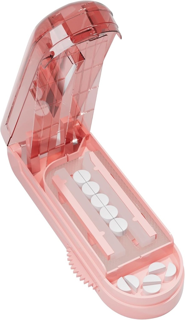 Tablete Cutter Splitter za majhne in majhne tablete, tablete Splitter natančno reže več tablet na enkrat za velike in majhne zdravila, ostro rezilo z varnostno zaščito (Pink)