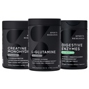 Športne raziskave L-glutamin (100 servingov), kreatin monohidrat (60 serviranja) in prebavne encime s probiotiki in ingver (90 servingov) - vse ne-GMO preverjeno, Vegan & Gluten brezplačno