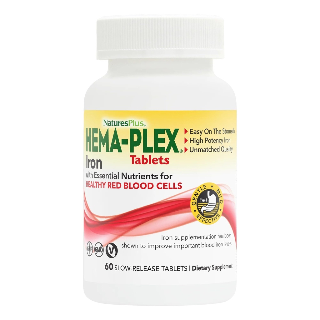 NaturesPlus železo Hema-Plex - 60 tablet - 85 mg osnovno železo + vitamin C & bioflavonoidi za zdrave rdeče krvne celice - veganske, glutenske proste - 30 postrežb