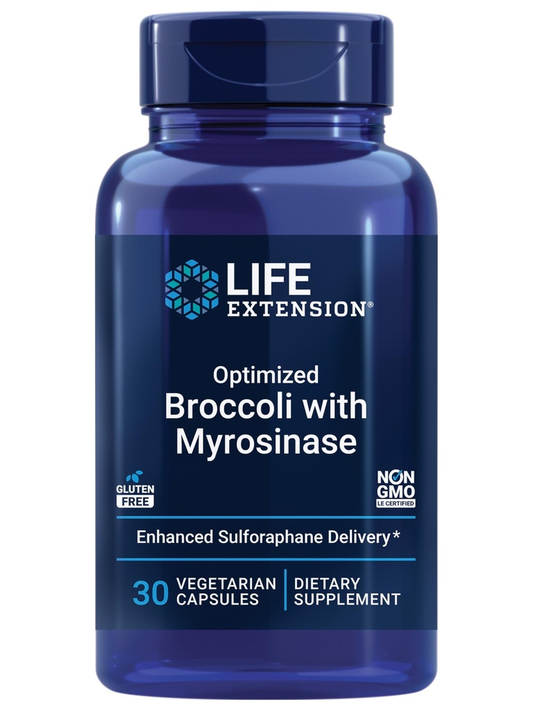 Življenjska razširitev Optimizirani Brokoli z Myrosinase, Jetra in Detox dopolnilom, Napredna biološka uporabnost, Enkrat na dan, Ne-GMO, Vegetarian, Gluten-free, 30 kapsul
