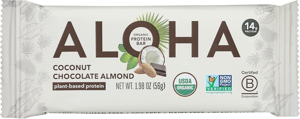 Aloha Coconut čokoladni mandljevi proteinski čokoladici, na osnovi rastlin, brez GSO, 1,98 ounce (paka od 12)