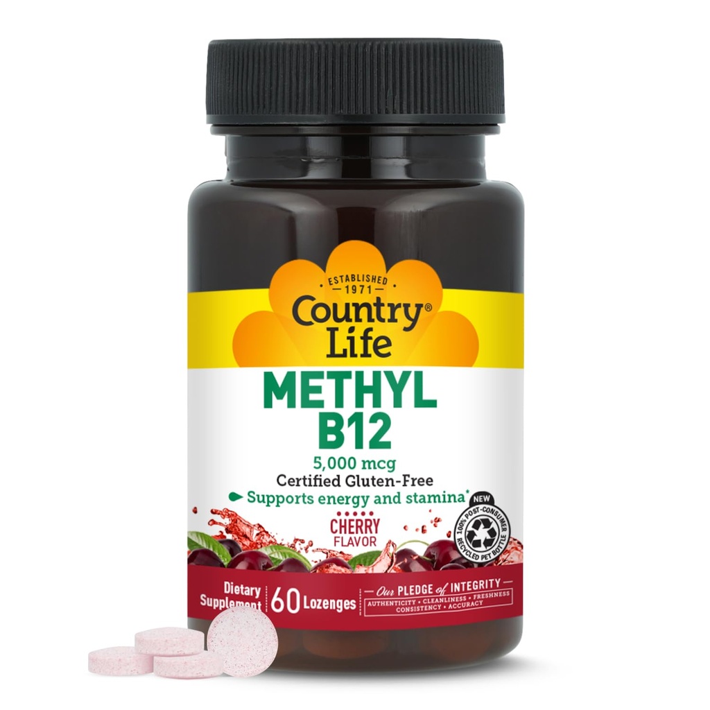 Država Life Metil B12, Podpira energijo & Stamina, 5000mcg, 60 Lozenges, Certified Gluten Free, Certified Vegan, Certified Non-GMO preverjen