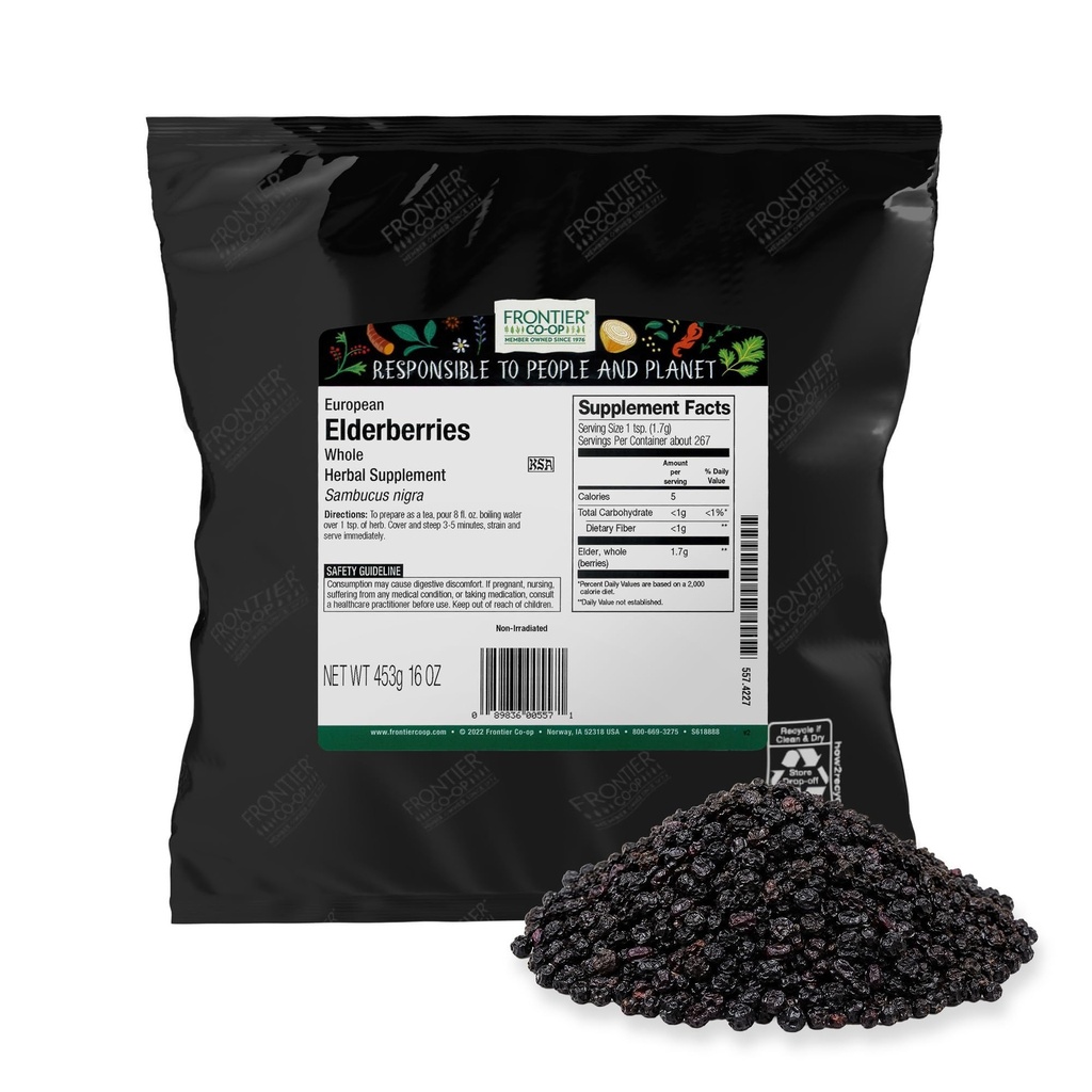 Frontier Co-op posušene bezgove jagode, 2 funtov razsute vrečke, cele jagode - Košir in ne-GMO posušeno sadje za bezgove jagode v prahu, čaj in sirup