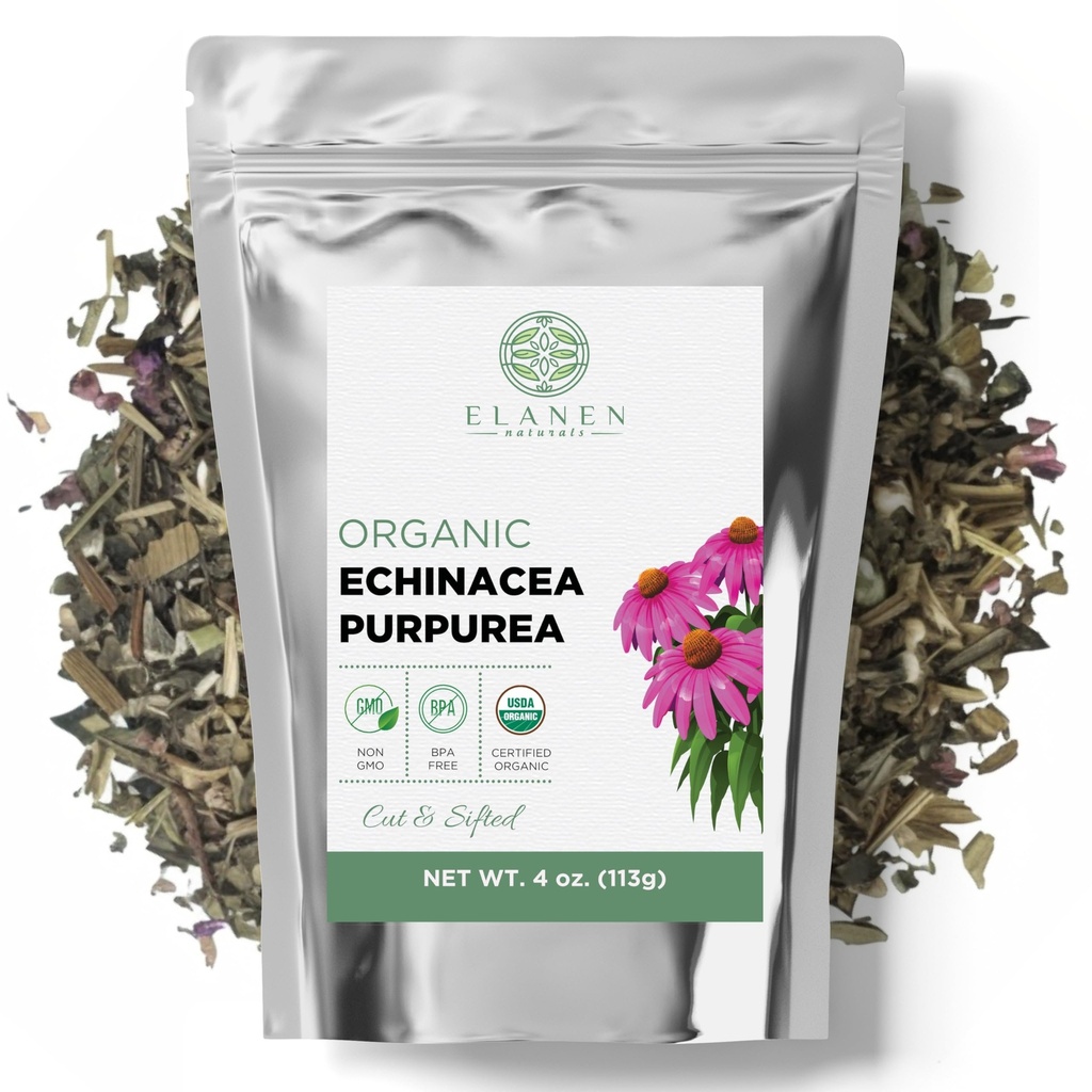 Organski Echinacea Purpurea 4 oz. (113g), USDA Certified Suhi Echinacea čaj, Premium Quality Herb, Purple Coneflower, cut & Sifted