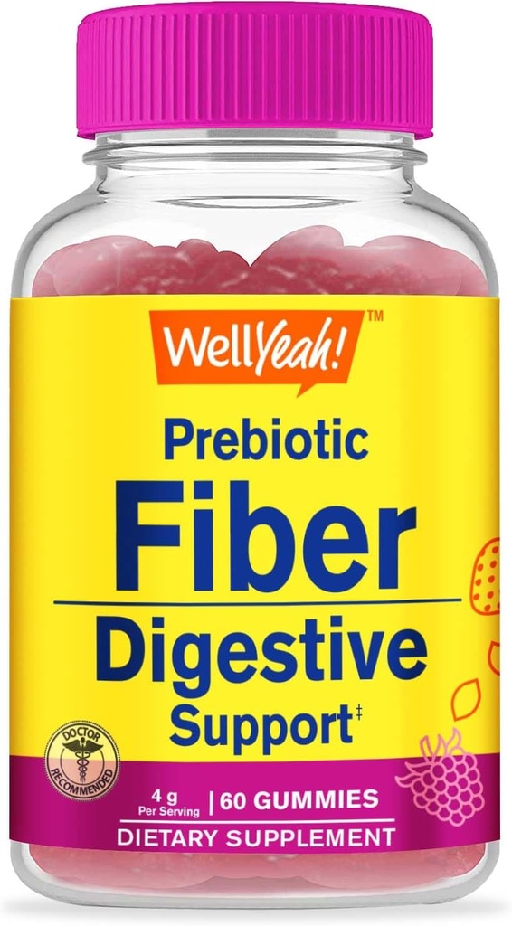 WellYea Prebiotic Fiber Gumies za odrasle Fiber dodatek za ženske in moške - Prebavne zdravstvene Fiber dopolnila - Vegan, Gluten-free, in Non GSO - Berry Flavor - 60 Count