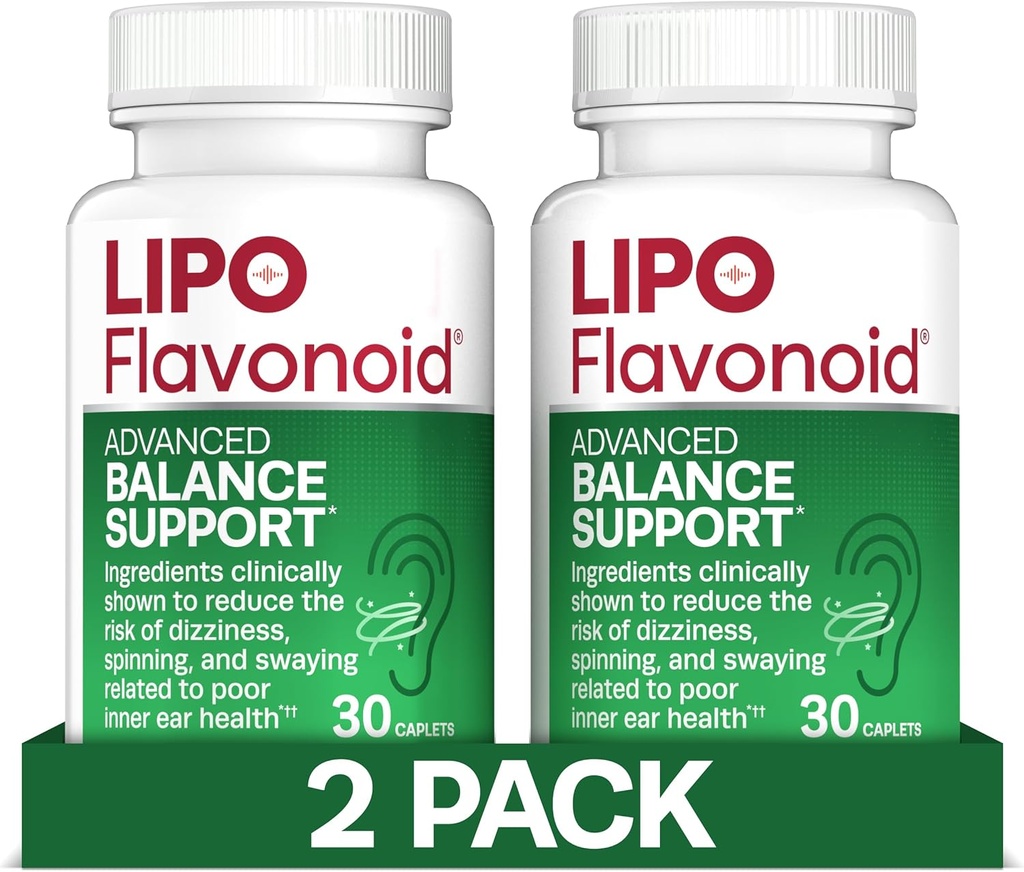 Lipo-flavonoid Balance Podpora za vrtoglavico in vrtoglavico Relief - Klinično preizkušeno Formula z Ginkgo Biloba & Vitamin D & B Complex - Notranje uho zdravje in ravnotežje Podpora - 30-Count - 2-Pack