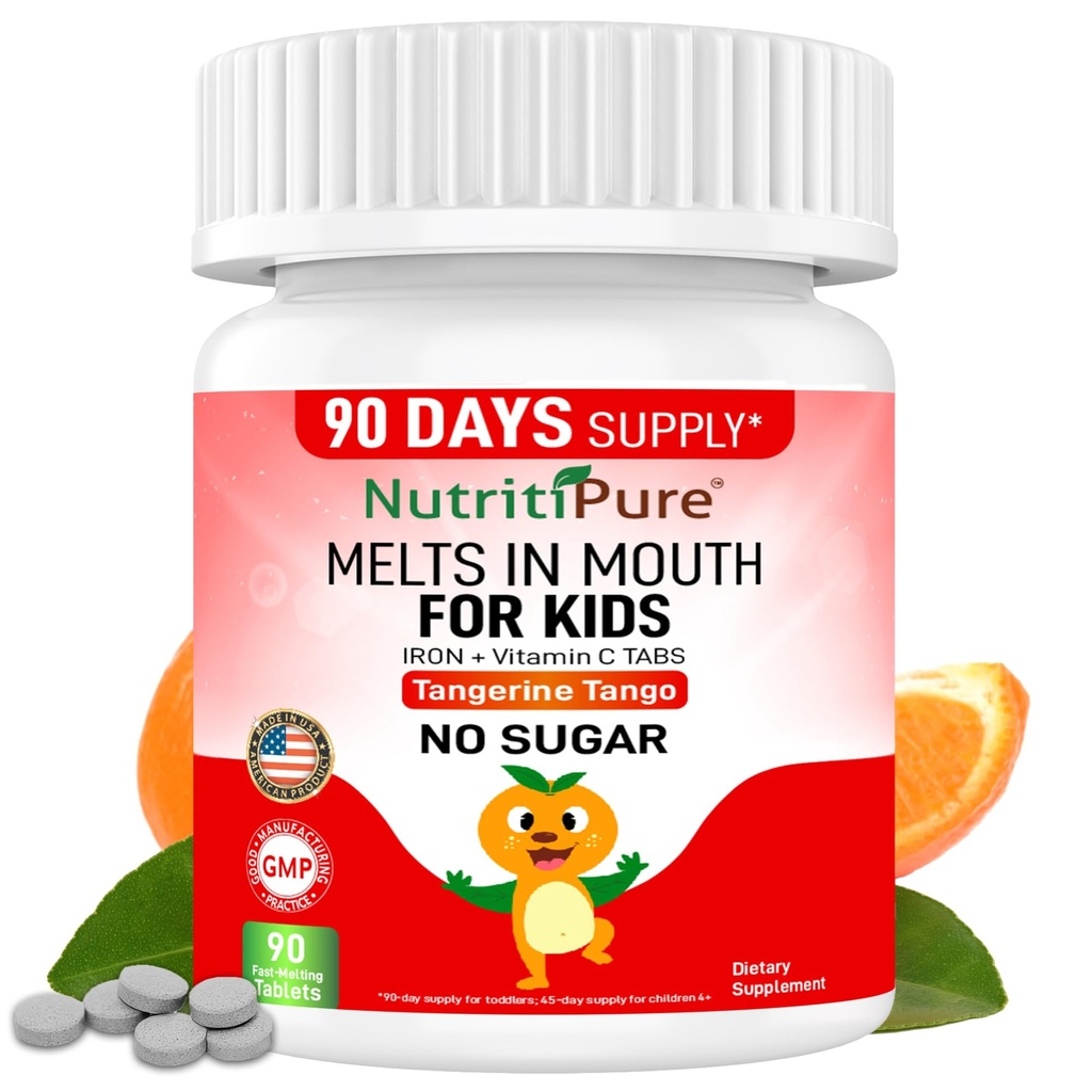 Otroci Žvečljivo železo dodatek, Ferronyl® Carbonil železo 9 mg, Vitamin C 30 mg, Tangerine Tango Orange Flavor, 90 Število