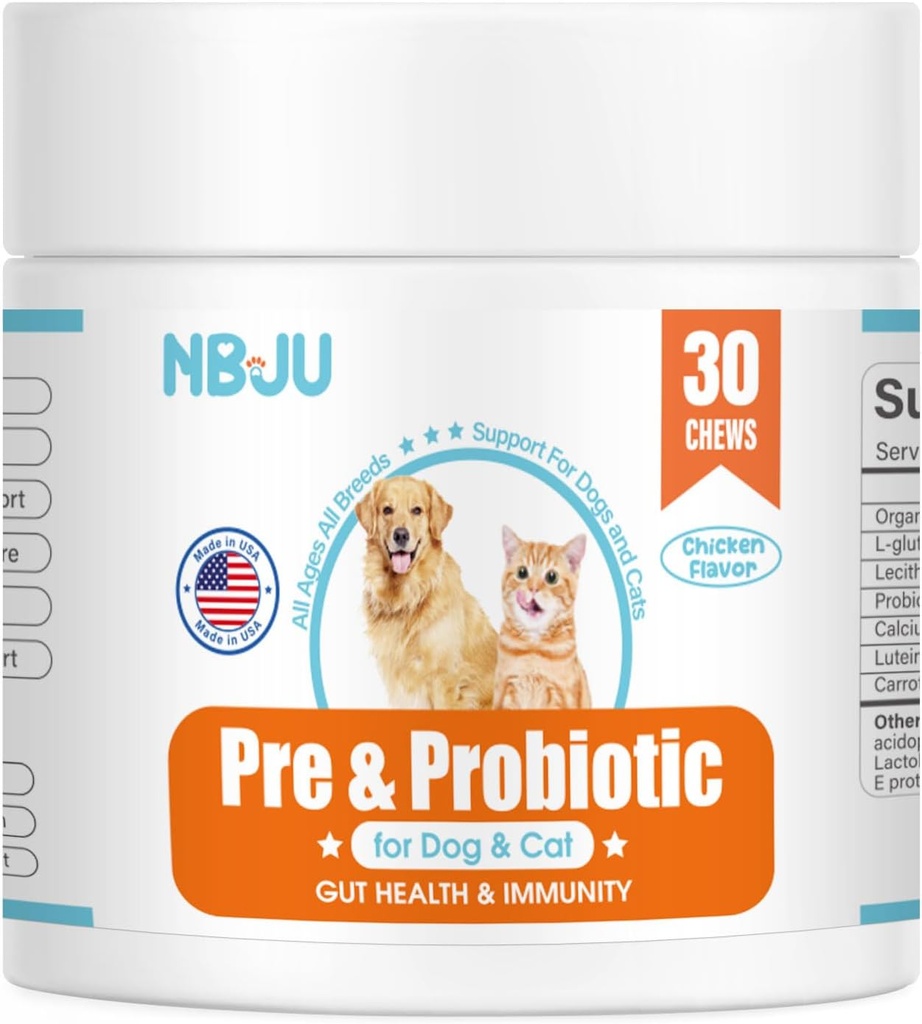 NBJU probiotiki za pse Mačke Probiotične žvečil podpirajo Gut Health, Immunitete Health, Diarea, Digestive Health & Sezonske alergije - Chicken Flavor - 30 Chews Prebiotics in Probiotics