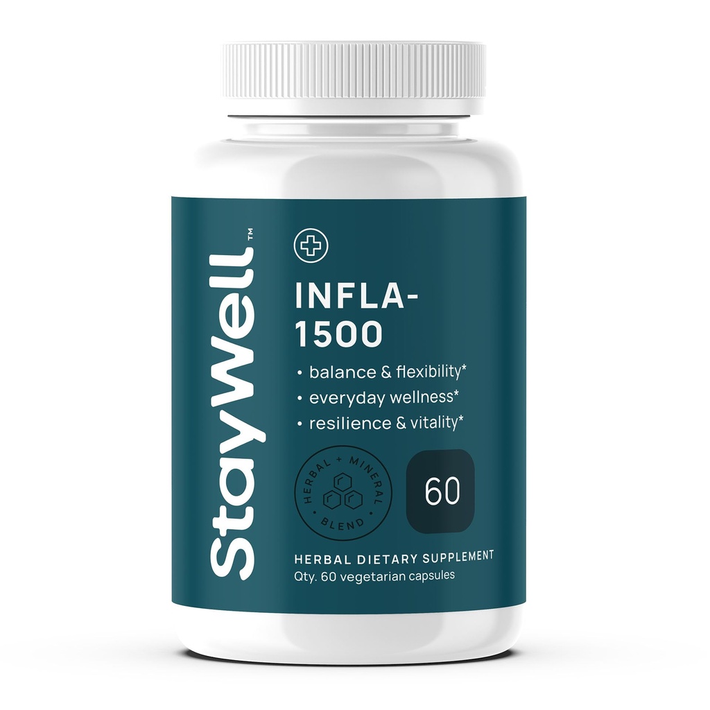 Infla-1500 All-Natural Relief Supplement Extract Mešanica s kurkuma, bela Willow Bark, Ashwagandha, Ginger, Boswellia, Bromelain, Omega-3 in Magnezij-60ct