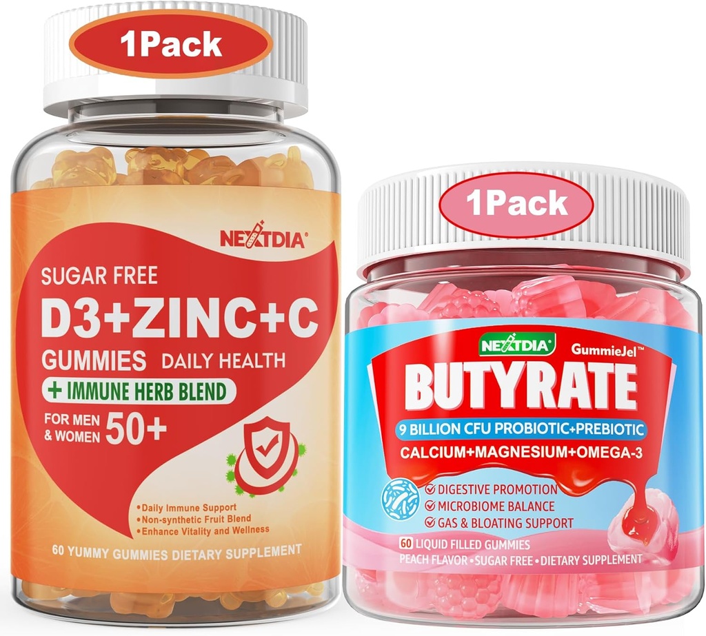Brez sladkorja Vitamin C + D3 + Cink Gumiji za odrasle 50 + Butirat Gumiji s probiotiko + Prebiotik + Postbiotik