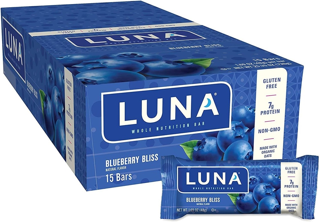 LUNA BAR - Gluten Free Snack Bars - Blueberry Bliss Flavor - 7g proteinov - Non-GMO - Rastlinsko-osnovno Hlajenje - Na Go Prigrizki (1.69 Ounce Snack Bars, 15 grof)