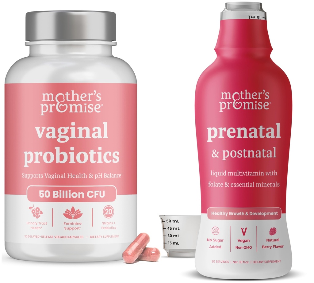Materina obljuba Prednatalni in postnatalni multivitaminski tekoči in vaginalni probiotiki za ženske