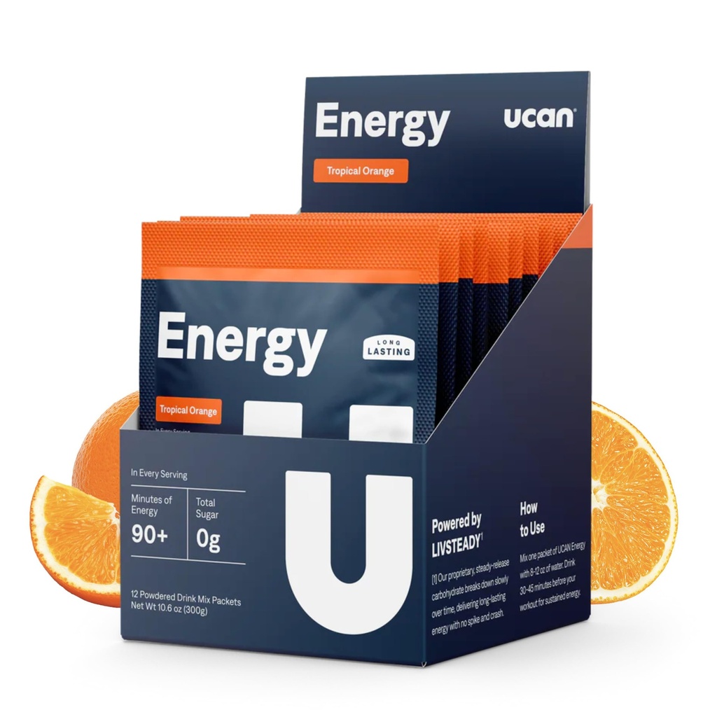 UCAN Energy Powder, Tropical Orange, Keto, Sugar-free Pre & Post Vadba za moške in ženske, Non-GMO, Vegan, Gluten-free, Super za tekače, Gim-Goers in visoke zmogljivosti športnikov (12 Serving, 25g)