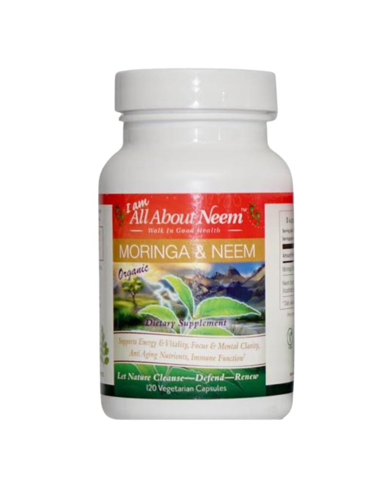 Organic Moringa 400mg & Neem Leaf 500mg Kapsule – 120 Count – Detox & Superfood Nutrition – Vegan, Cruelty-free, Non-GMO – Imune, Skin & Energy Support – Made in ZDA