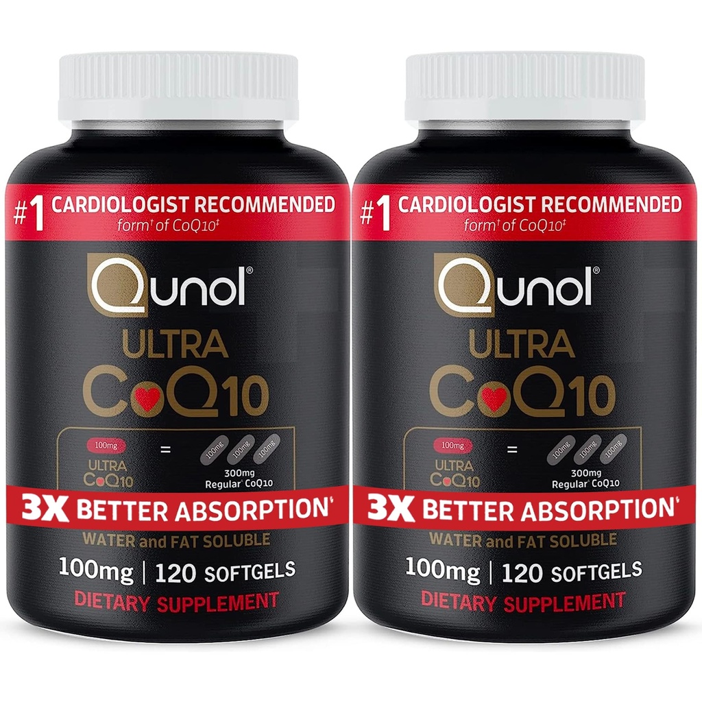 Qunol Ultra CoQ10 100mg, 3x boljša absorpcija, Patentirana voda in maščoba Topen naravni dodatek oblika koencima Q10, antioksidant za zdravje srca, 240 Število softgel