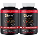 Qunol Ultra CoQ10 100mg, 3x boljša absorpcija, Patentirana voda in maščoba Topen naravni dodatek oblika koencima Q10, antioksidant za zdravje srca, 240 Število softgel