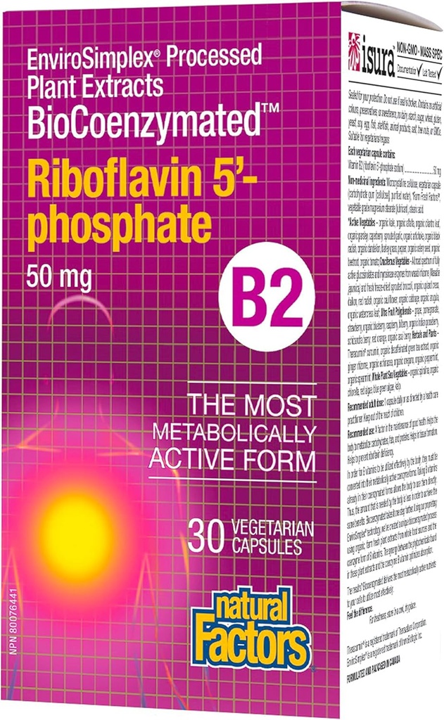 BiokopenziraniRiboflavin5'-Fosfat 50mg naravni dejavniki 30 VegCaps