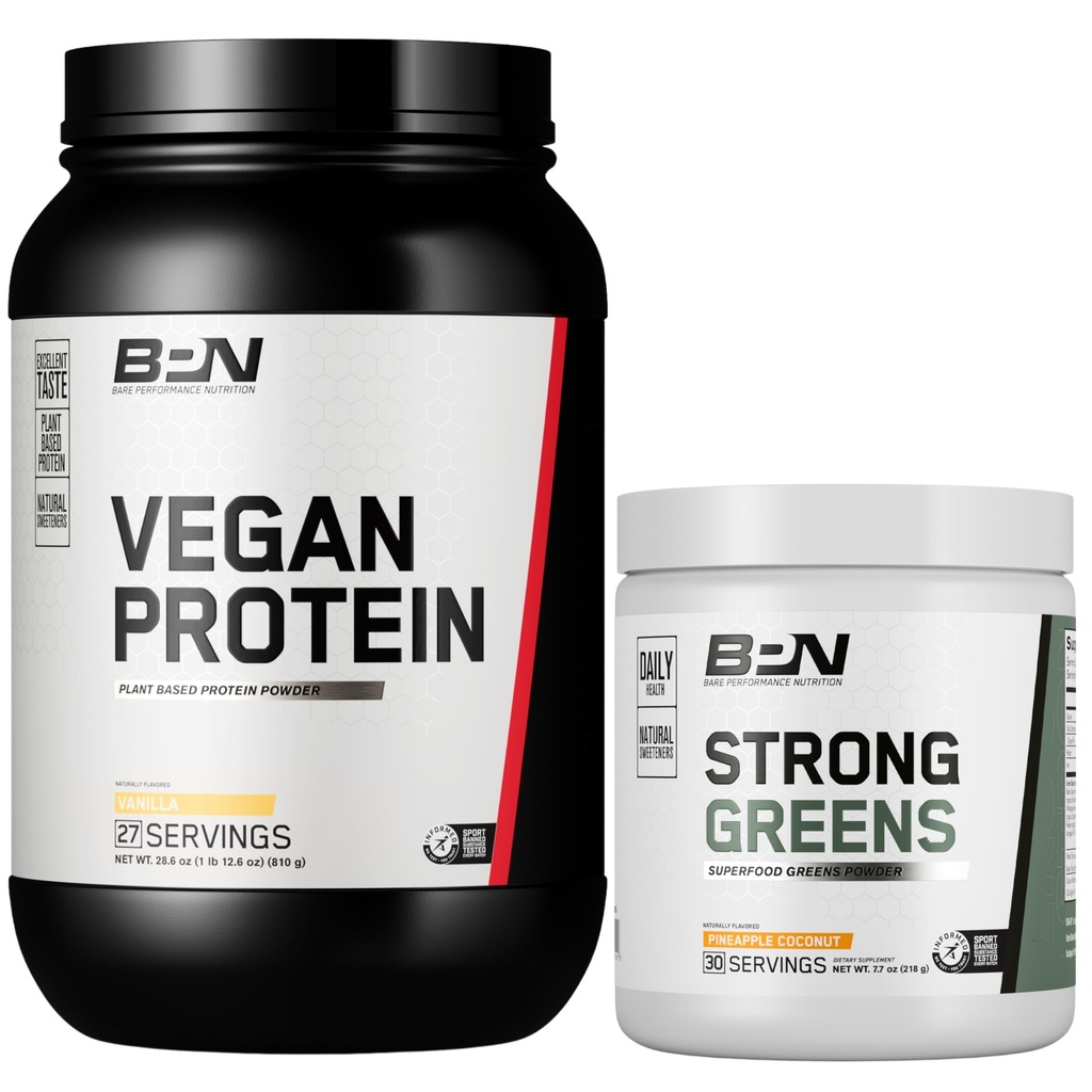HRANILNA UČINKOVITOST BARE BPN Veganski protein Vanilla + močna zelena kokosova mešanica