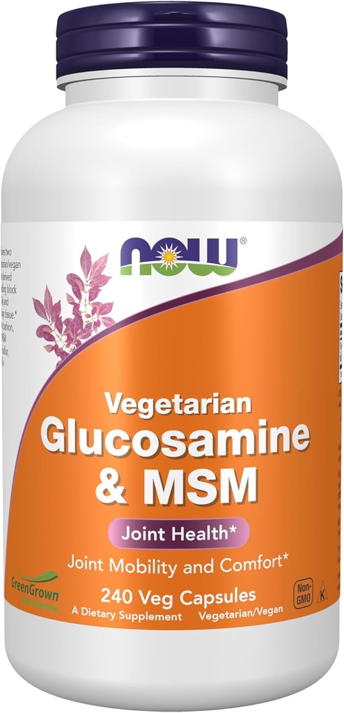 NOW Foods Supplements, Glukozamin & MSM (GreenGrown® glukozamin), Vegetarian, 240 Veg kapsule