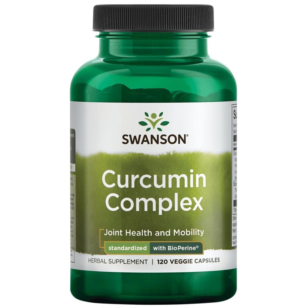 Swanson Curcumin Complex - zeliščni dodatek, ki podpira skupno zdravje, mobilnost in telesno funkcijo - standardiziran z BioPerin za maksimalno absorpcijo - (120 Veggie kapsule)