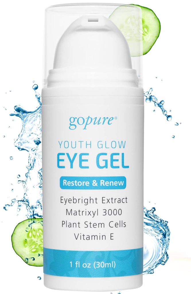 GoPure Youth Glow Eye Gel - krema proti staranju oči, ki pomirja in Hydrates, izdelana z Matrixyl 3000 in hialuronska kislina za izboljšanje videza Puffiness, temni krogi, in pod oči vrečke - 1 fl oz