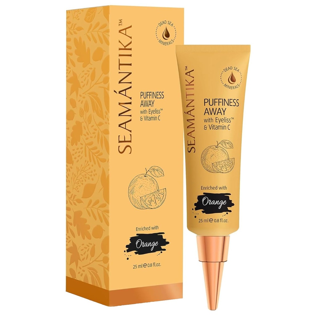 SEAMANTIKA PUFFINSE AWAY Eye Cream 0.8 fl.oz - Instant Eye Bag Odstranjevalec Puffiness z Eyeliss; Vitamin C, Pod oči Puffiness Reducer Instant Rezultati, začasno zmanjšanje gub in temnih krogov
