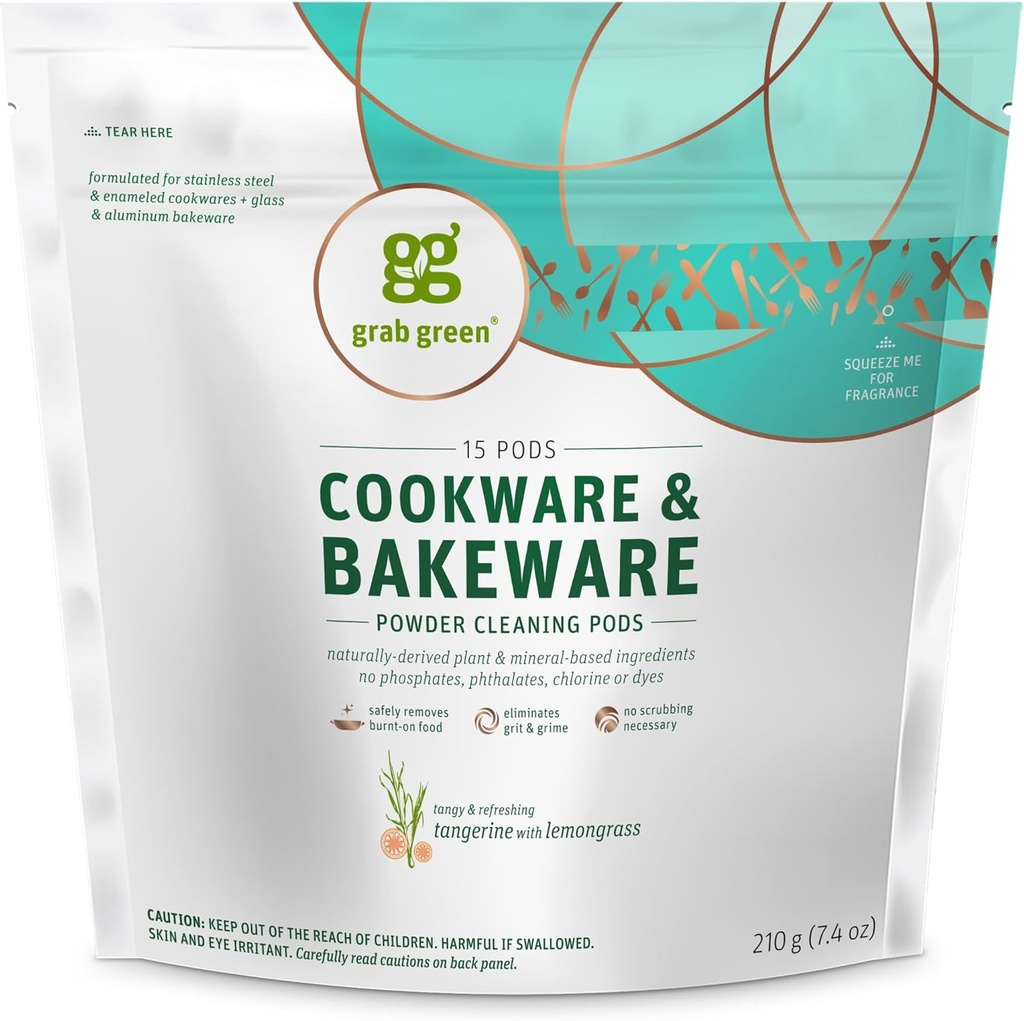 Zgrabi zelena kuhinjska posoda in Bakeware čistilne komore,15 Pods, Tangerine limonska trava Vonj, Rastlinske in mineralne osnovi, Odstranjuje opekline na hrani, Odstranjuje maščobe