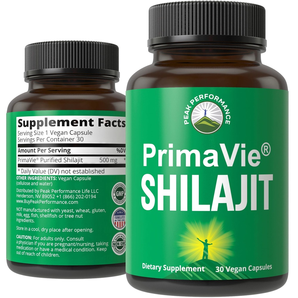 PrimaVie Prečiščene kapsule Shilajit Izdelane s čistim Shilajit praškom. Klinično testirani naravni dodatek s 40+ Trace minerali, Fulvic kislina. Tablete podpirajo mitohondrije + delovanje možganov