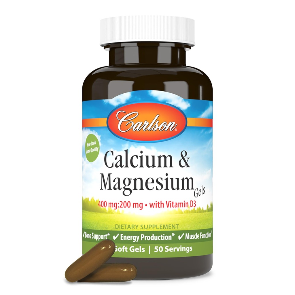 Carlson - Cal-Mag Gels, 2:1 Razmerje med kalcijom in magnezijem, podpora kostem, proizvodnja energije, 100 Soft geli
