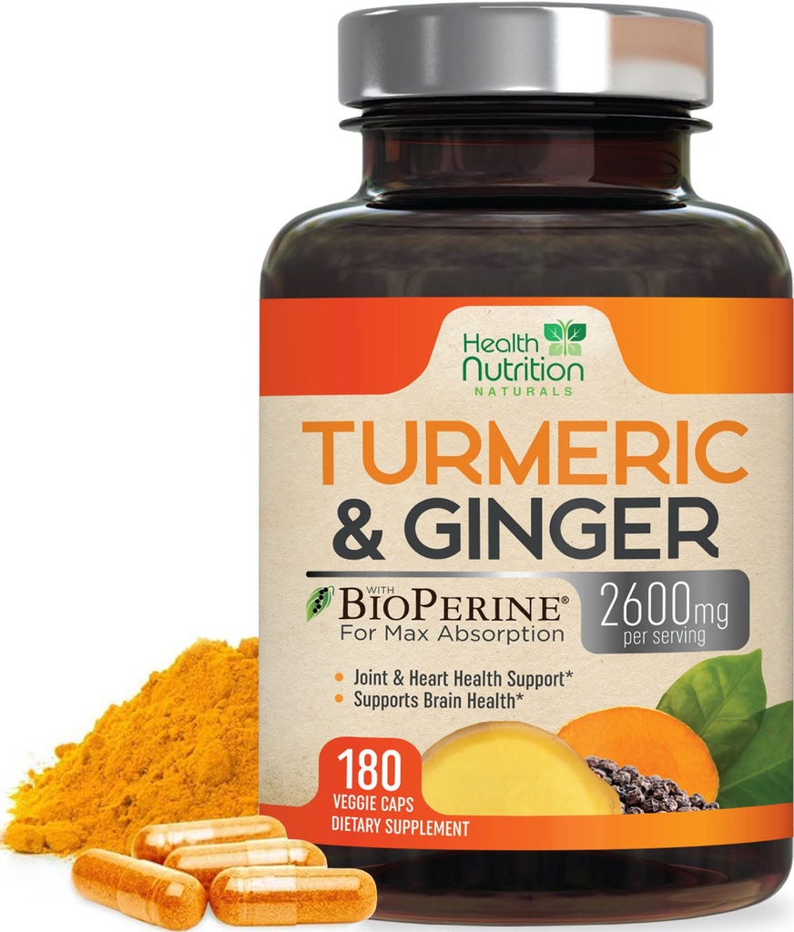 Kurkumin dopolnilo 2600mg - z organsko ingver & kurkuminoidi, 95% kurkuminoidi, BioPerine črna paprika za najboljšo absorpcijo, Narava Vegan skupna podpora, Non-GMO, ustekleničen v ZDA - 180 kapsul