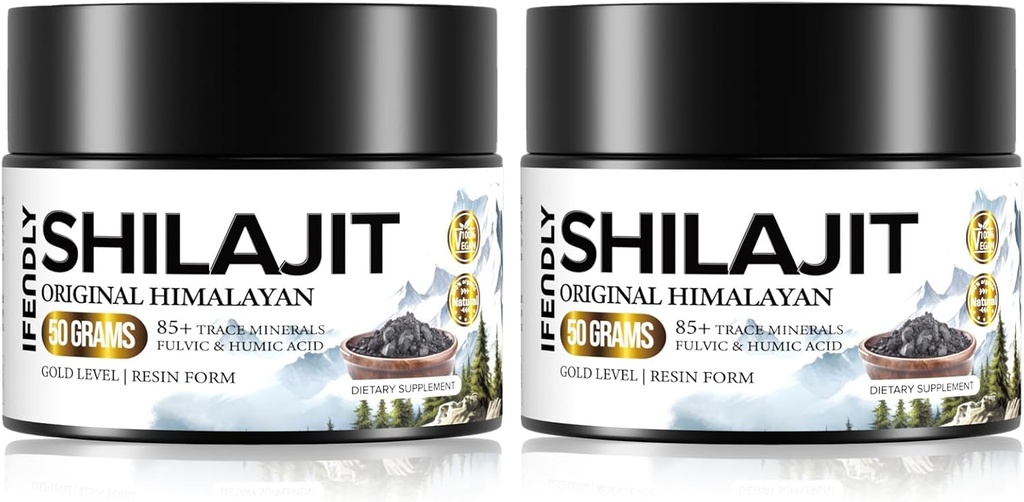 Shilajit Organic 600mg Največja moč zlata stopnje Shilajit Resin Shilajit dodatek naravna avtentičnost z 85+ Trace minerali & Fulvic kislina za energijo, imuniteto, 50 Grams (2 paket)