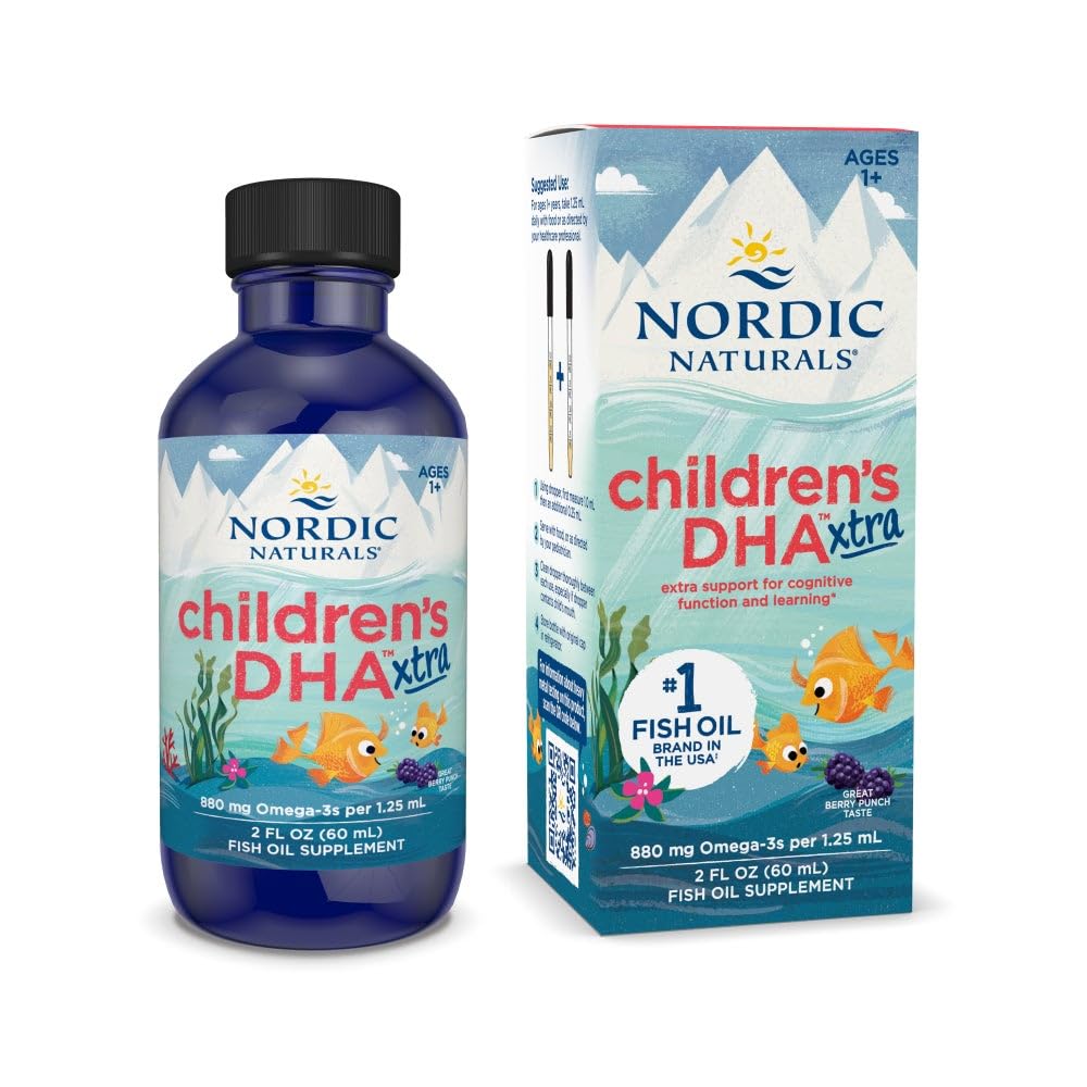 Nordic Naturals Children's DHA Xtra, Berry Punch - 2 oz za otroke - 880 mg Total Omega-3s with EPA & DHA - Kognitivne in imunske funkcije, učenje, socialni razvoj - Non-GMO - 48 Servings
