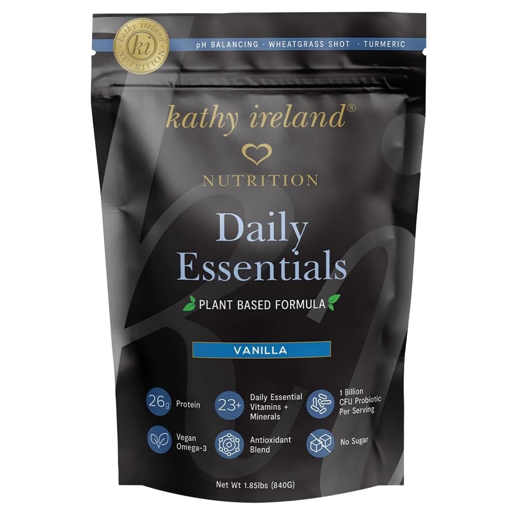 Kathy Ireland Rastlinski proteini vanilije v prahu, 26g proteini, nadomestek z nizko vsebnostjo ogljikovih hidratov, Pea, Mung & Fava Bean mešanica s probiotiki, vitamini in minerali, 1,85 lbs