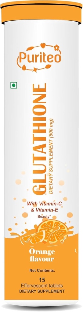Glutation 15 šumeče tablete z vitaminom C in E, za čisto kožo in hidracijo, brez dodanega sladkorja, oranžna aroma - (15 tablet, pakiranje po 1)