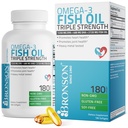 Bronson Omega 3 Ribje olje Trojna jakost 2720 mg, Visoka EPA 1250 mg DHA 488 mg, Testirana težka kovina brez GMO, 180 Softgels