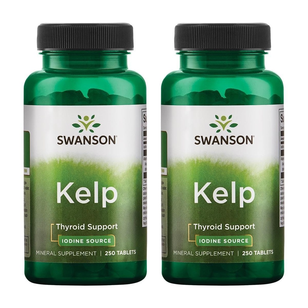 Swanson Kelp - naravni jodski vir, ki podpira zdravje ščitnice - Mineral Supplement w/Jodine Source Standardizirano 0,4% - (250 tablet, 225mcg vsak) (2 paket)