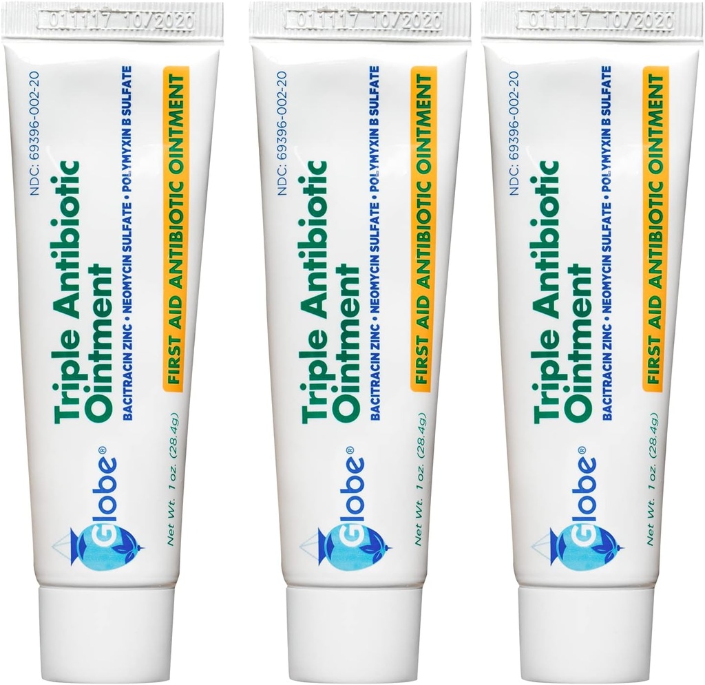 Globe (3 Pack 1oz Triple Antibiotic Mazilo, Mazilo prve pomoči za manjše škarje in rane in preprečevanje okužbe, Primerjaj z aktivnimi sestavinami vodilne znamke (3 Pack)