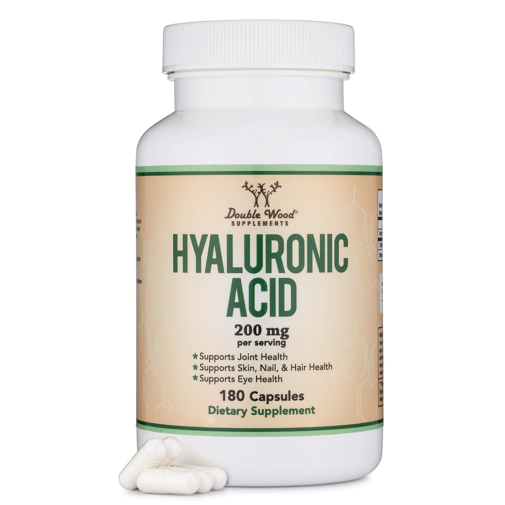 Hyaluronic Acid Supplements -180 Kapsule (Enhances Učinki hialuronske kisline v serumu za obraz) 200mg na služijo za podporo kože in obraz staranja (Acido Hialuronico) Gluten brez dvojnega lesa