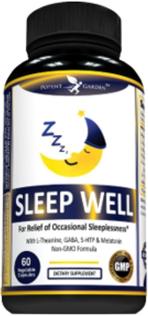 Potent Garden Sleep Well Sleep Aid vsebuje Melatonin Valerian Root L-Theanine GABA & More, Naravna pomoč za spanje ne-Habit Oblikovanje spanja pripomočke za odrasle s 60 Veggie Caps