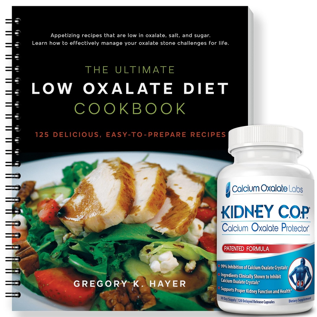 KIDNEY C.O.P. Zaščitnik kalcijevega oksalata 120 kapsul, patentirana podpora ledvic za kristale kalcijevega oksalata, ustavi ponovitev (začetno pakiranje - (120 kapsul) in 1 Ultimate Low oxalate diet Cookbook)