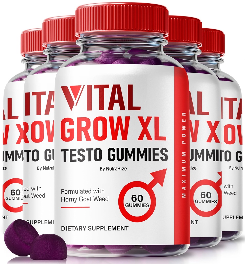 NutraRize (Pack 5 Vital Grow XL, Uradni Vital Grow XL Testo Gumies za moške, Boost Stamina in samozavest Gummy za moške, Vital GrowXL moški podpora Gomitas (300 Gumies)