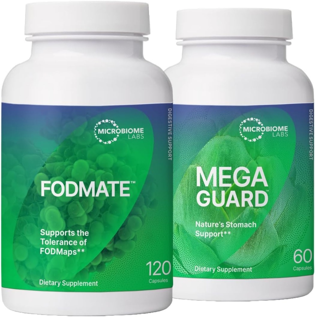 Microbiome Labs Digestion Support Bundele - FODMATE Prebavne encimi & MegaGuard Prebavna pomoč z Ginger in DGL (2 izdelkov)