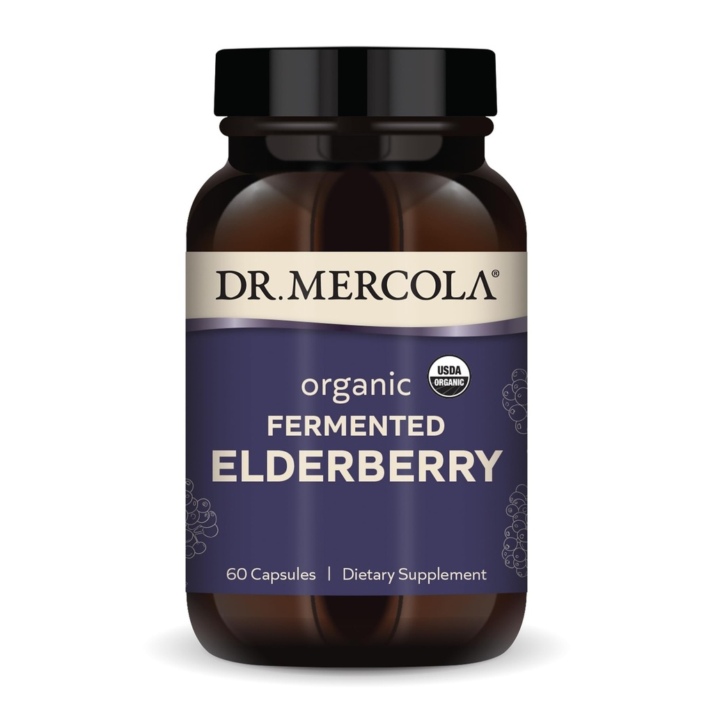 Dr. Mercola Organic Fermented Elderberry, 30 Serving (60 kapsul), prehranska dopolnila, Podpira zdravje dihal, Non-GMO, Certified USDA Organic