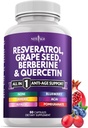 NOVA STAROST Resveratrol, Berberin, izvleček grozdnega semena, Quercetin - polifenol dodatek za ženske in moške z Noni ekstraktom, N-acetil cistein, ekstrakt Acai - 60 kapsul