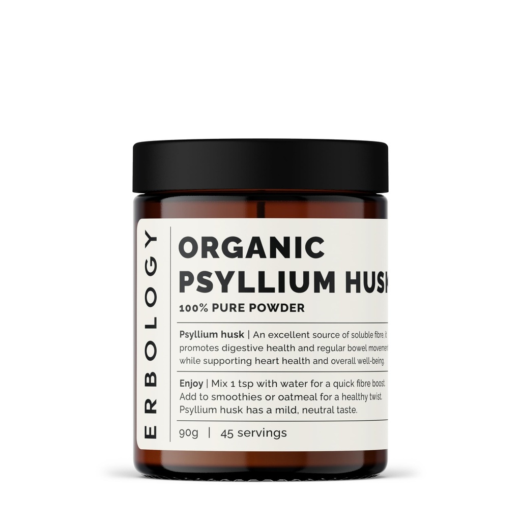 Erbologija Organski Psyllium Husk Powder 3.2 oz - 45 Servisi - spodbuja prebavno zdravje in regularna Bowel gibanja - Trajno pridobljene naravnost iz kmetije v Indiji - Mala serija - Vegan - GSO brez