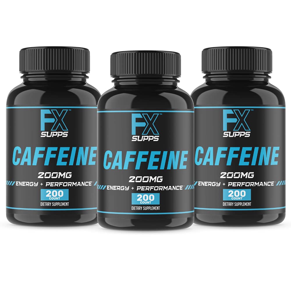 FXSUPPS Kofein 200mg tablete (3-Pack, 600 kapsul) – hitro delovanje energijska podpora dodatek za moške in ženske 
